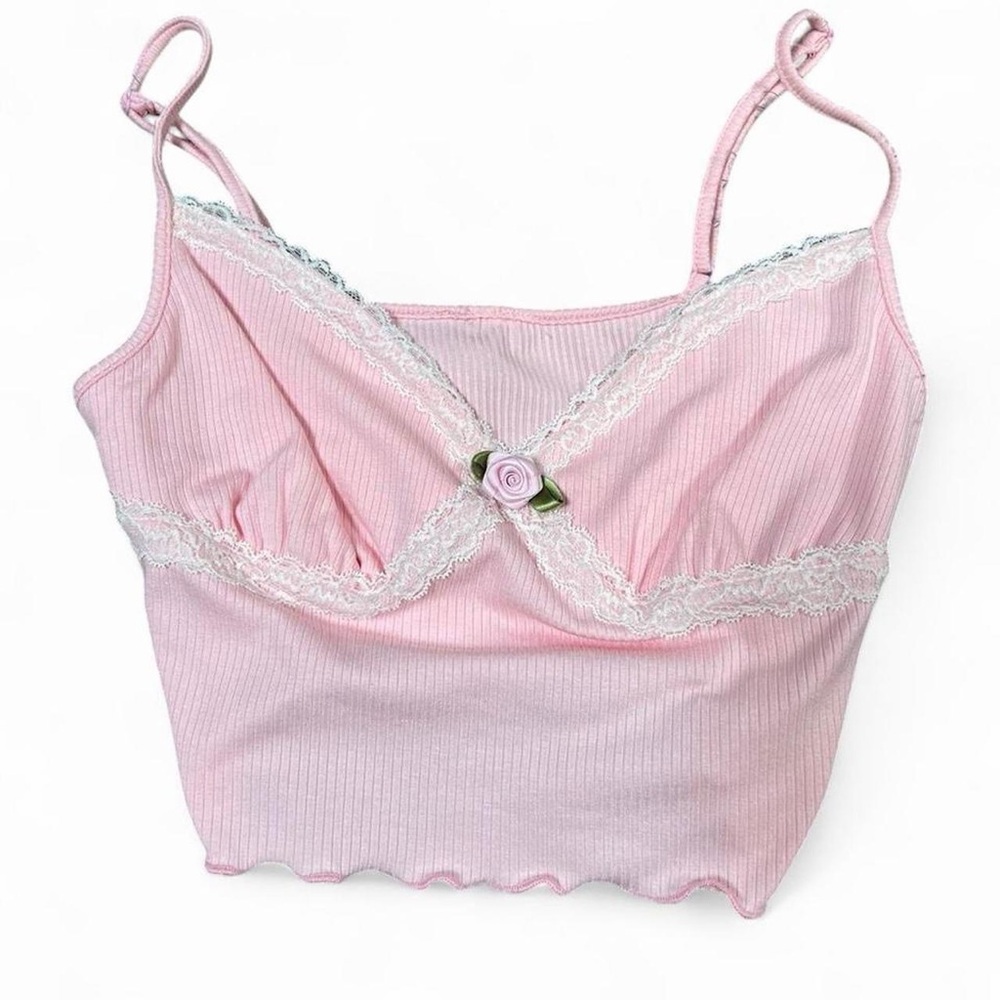 Women’s Pink Lace Trim Camisole Tank Top